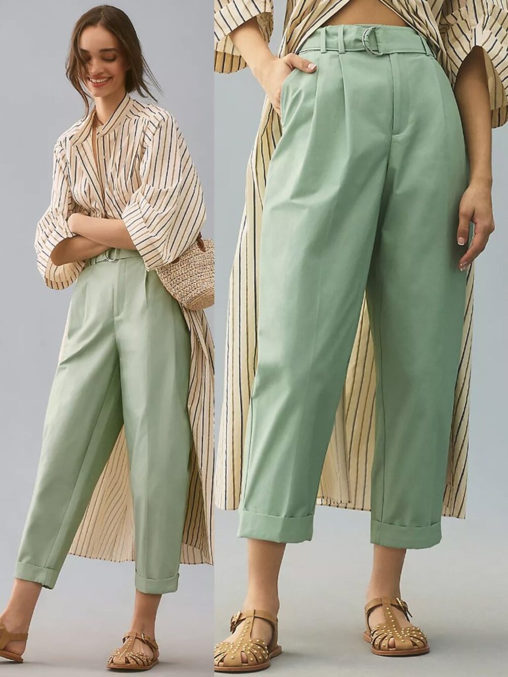 Anthropologie Maeve Belted Tapered Crop Pants Size 10 Mint Green Menthol $148
